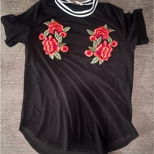 Semi sheer rose embroidered blouse